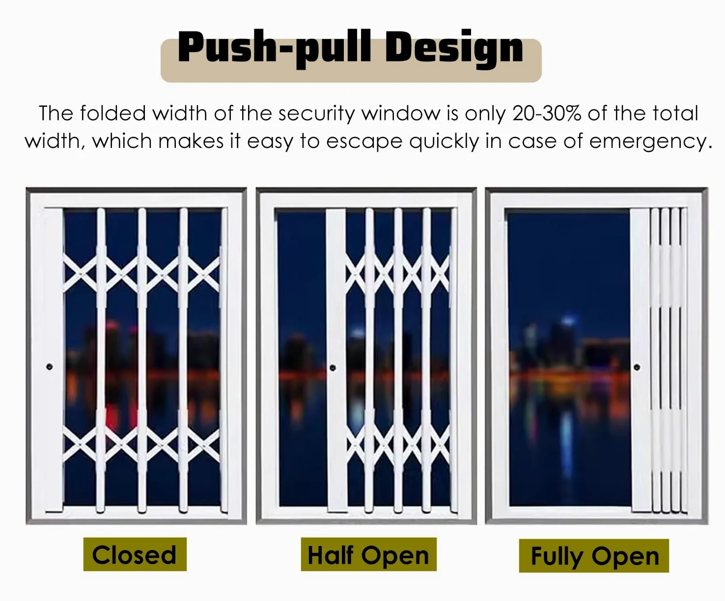 Barres de sécurité blanches pour fenêtre de protection contre les effractions, prévention des chutes, porte d'entrée en aluminium, 40x64in / 102 x 163 cm, sécurité et durabilité pour la sécurité à la
