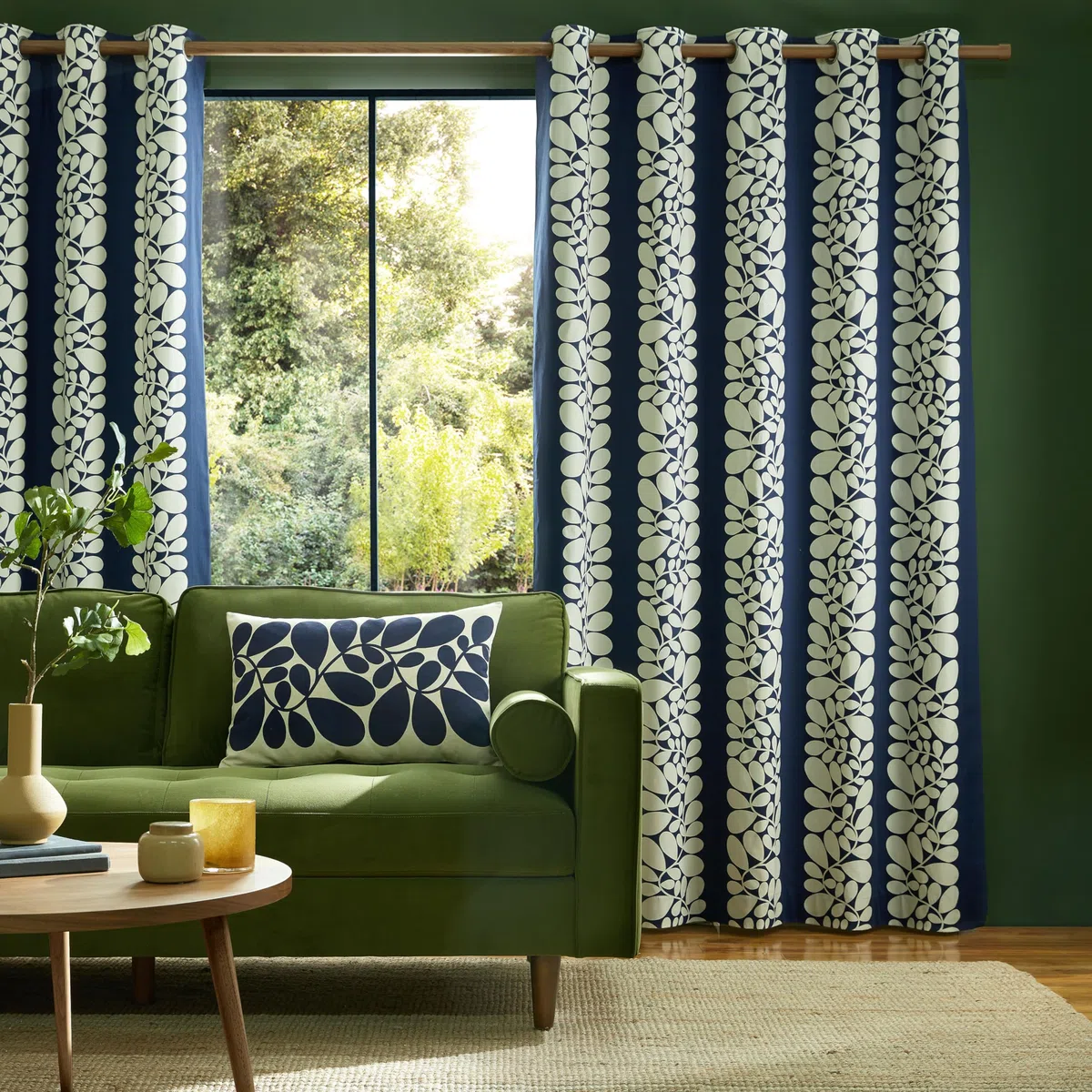 Orla Kiely 1 paire de rideaux doublés à œillets Sycomore Motif floral Bleu spatial 229 x 183 cm