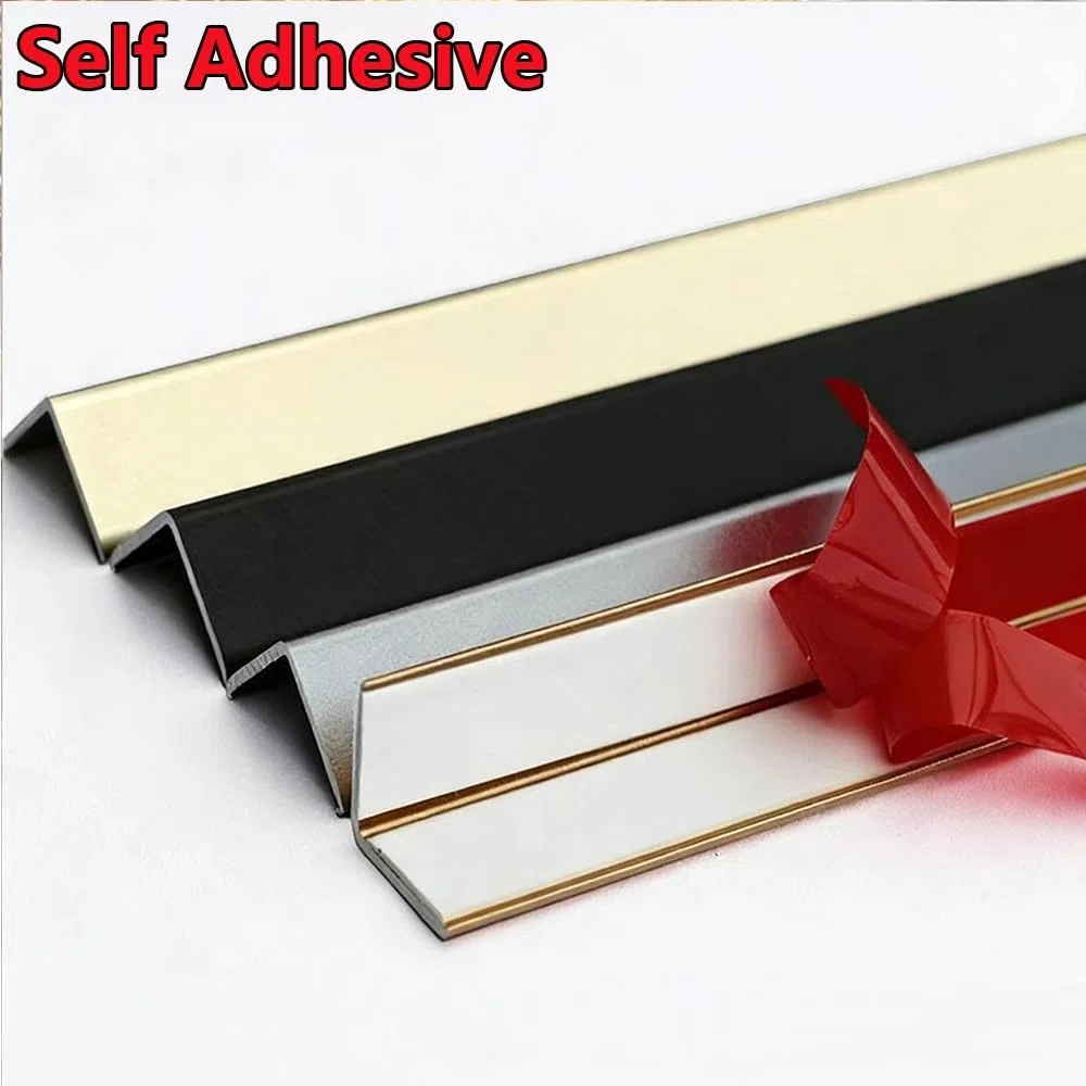 Bande de protection d'angle murale en aluminium L - Bordure autocollante en métal pour meubles, porte, fenêtre, plinthe, champagne mat - W 3 cm