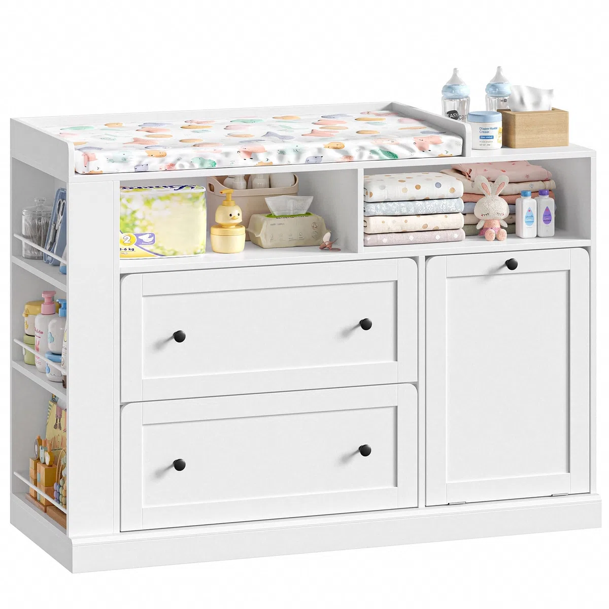 FOREHILL Table à Langer avec Panier à Linge, Commode a Langer Bebe, 120 cm