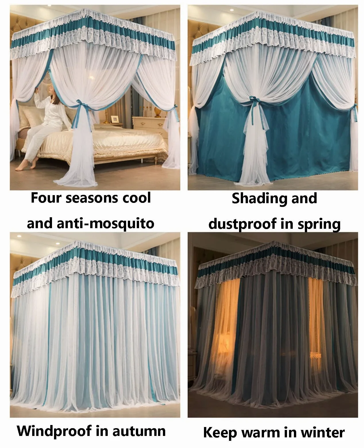 Moustiquaire à baldaquin pour lit Double, Anti-poussière et ombrage - Rideau de lit de Chambre à Coucher, baldaquin de lit décoré Romantique pour Chambre (Couleur : Style 7, Taille : 200 x 2