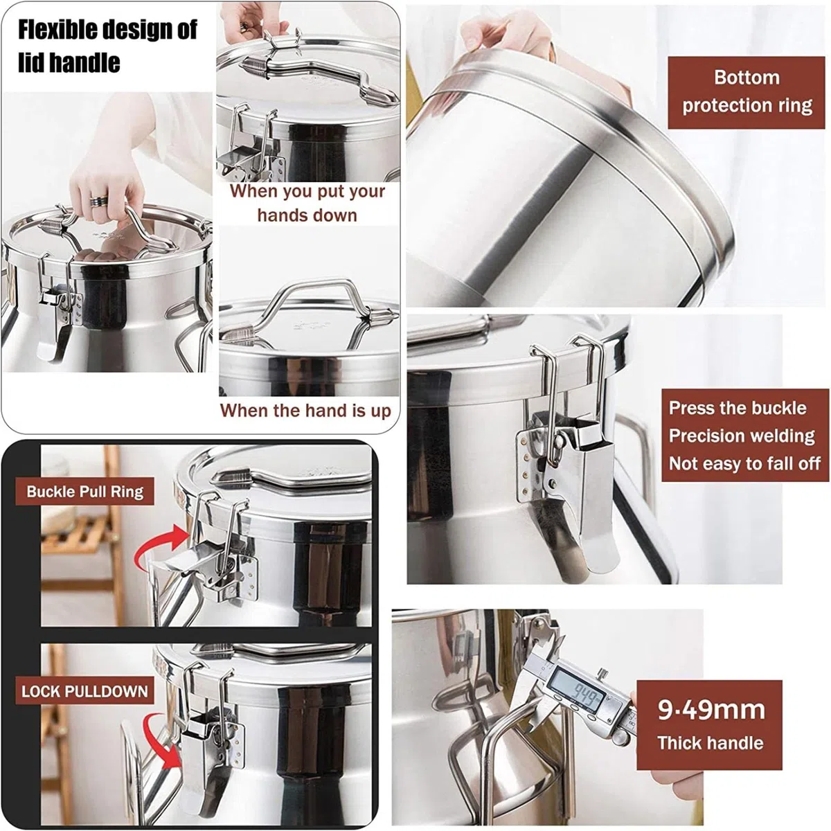 BanBe Pichet à Lait en Acier Inoxydable 304 – Tonneaux de Transport de Lait avec Couvercle scellé et poignée de Transport pour Le Stockage de récipients liquides, 46 L (46 l)