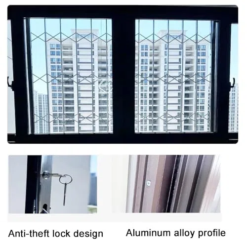 Protection de fenêtre réglable pour enfants – Grille de sécurité en alliage d'aluminium anti-effraction pour fenêtres (110 x 80 cm) – Parfait pour la sécurité de la maison et la sécurité des enfants
