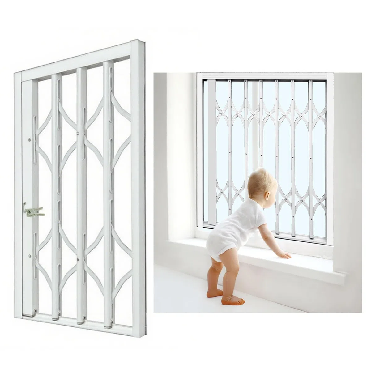 Barres de sécurité réglables en aluminium avec verrou pour enfants : barrière de fenêtre antivol extensible personnalisable (l 80 x H 160 cm)