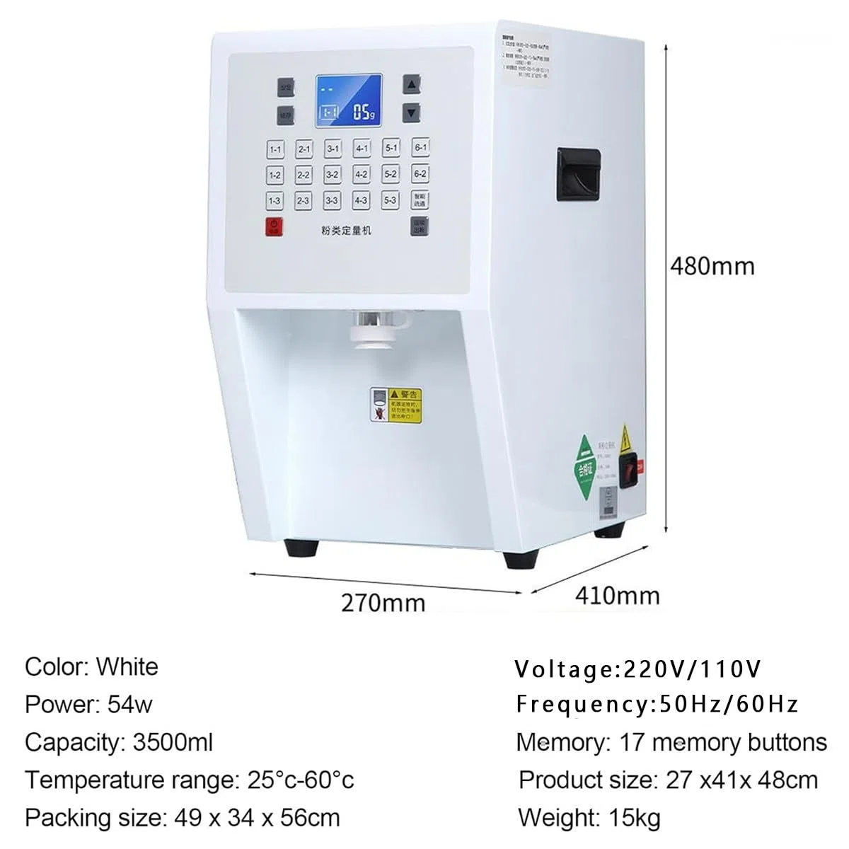 Distributeur De Sucre en Poudre,Distributeur De Poudre Commercial 3,5 L (54 W),Doseur Automatique avec 17 Boutons,Idéal pour Le Café Et La Crème Au Cacao,Et Boutiques De Bubble Tea