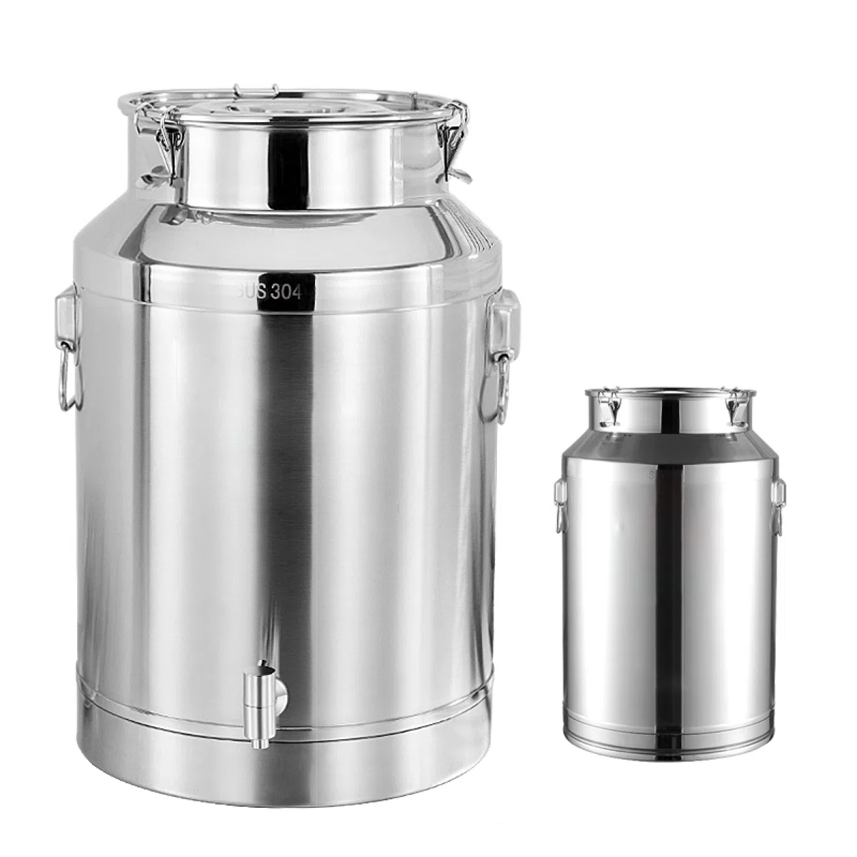 Bidons De Transport De Lait En Acier Inoxydable 304 - 15 L/20 L/28 L/35 L - Baratte À Lait, Seau À Vin, Bidon, Boîte À Thé, Pot À Produits Laitiers Avec Couvercle Hermétique Et Robinet En Option / Av