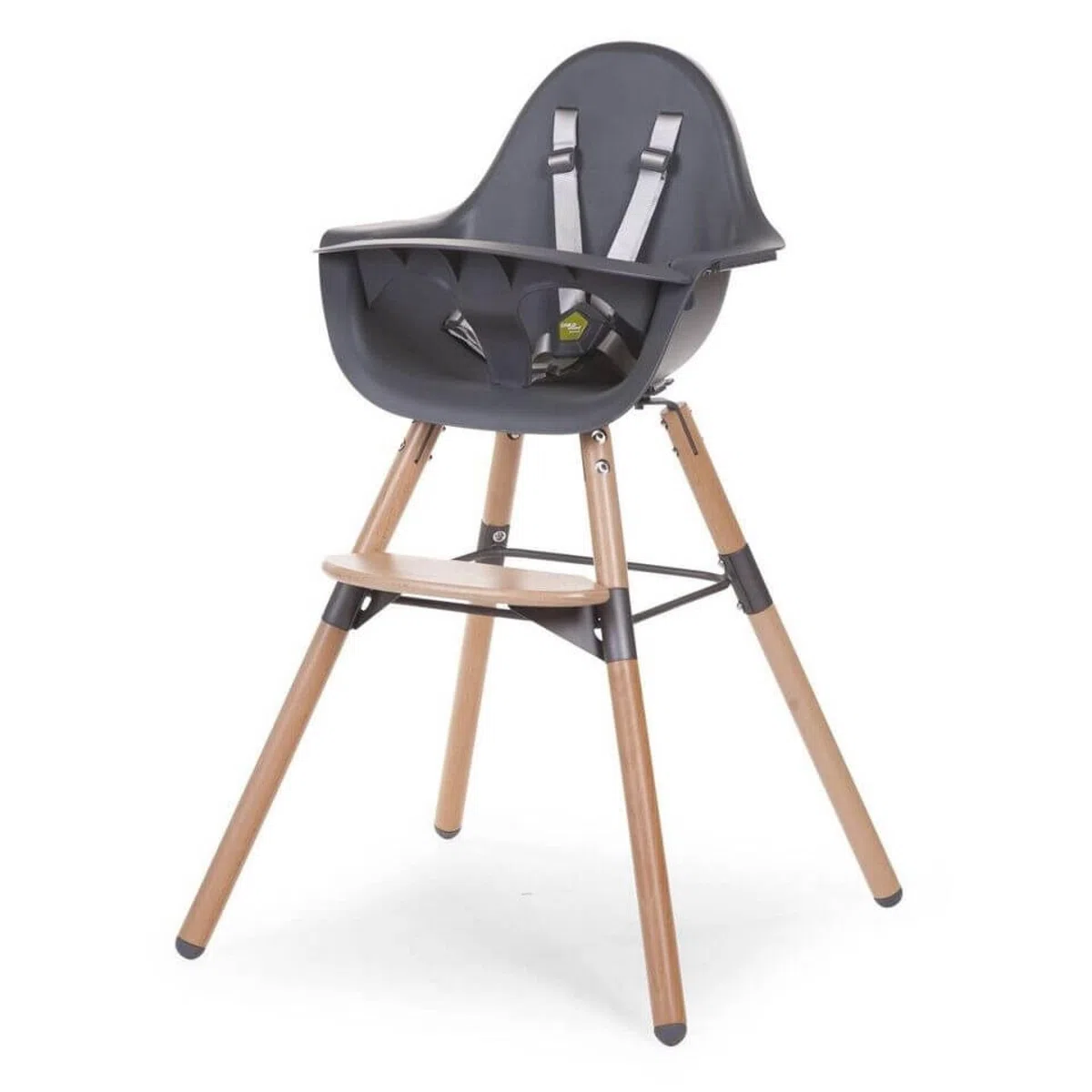 CHILDHOME, Chaise Haute Bébé/Enfant, Evolutive, Dès 6 mois, Réglable en Hauteur, Harnais 5 Points, Nombreux Accessoires, Compatible avec Transat Naissance Evolu, Bois de Hêtre, Evolu 2, Anthracite