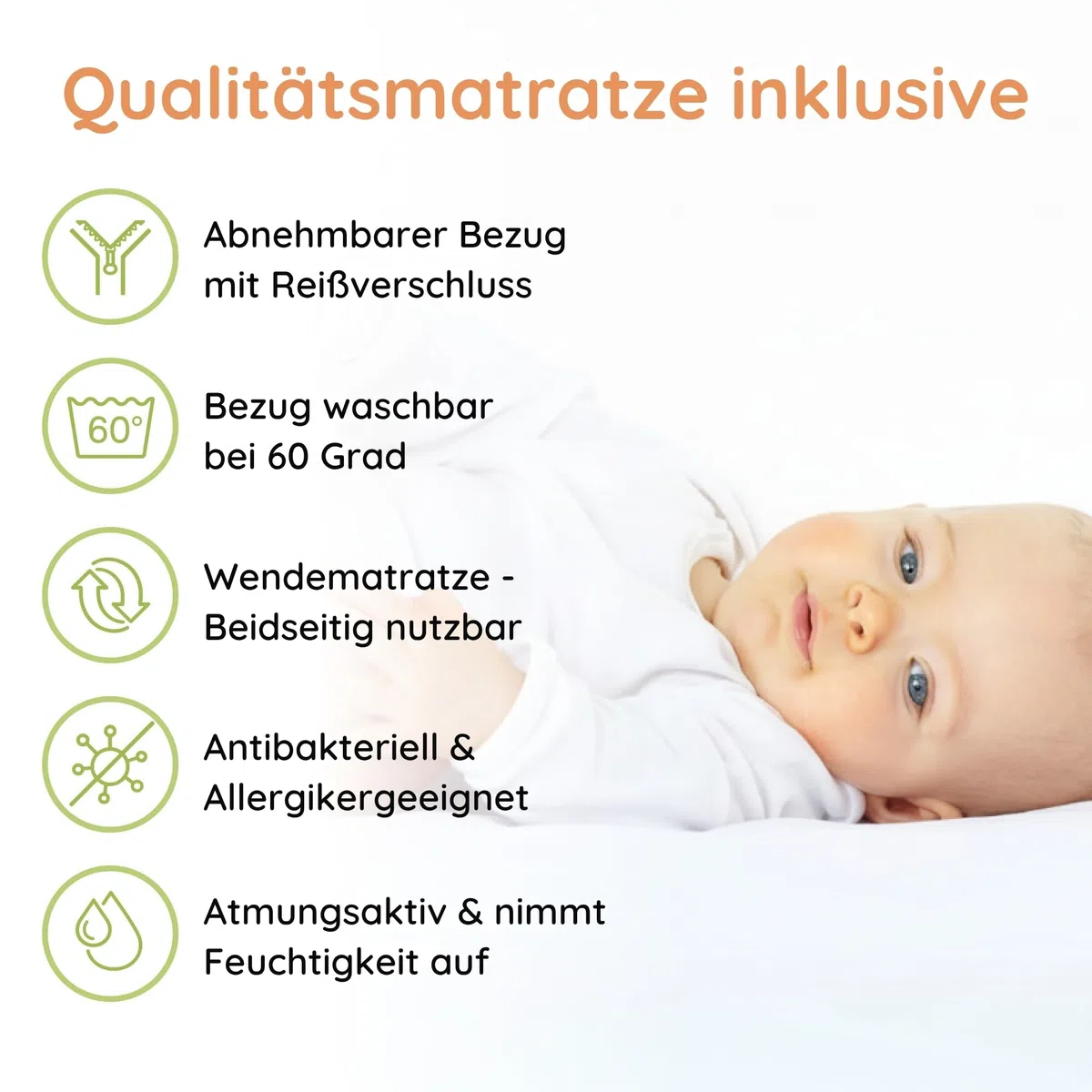 Lit bébé 70 x 140 cm convertible avec tiroir et matelas, lit à barreaux, lit d'enfant, hauteur réglable et échelons amovibles | Autres dimensions : 60 x 120 cm | 70 x 140 cm : de la naissance à 6 ans