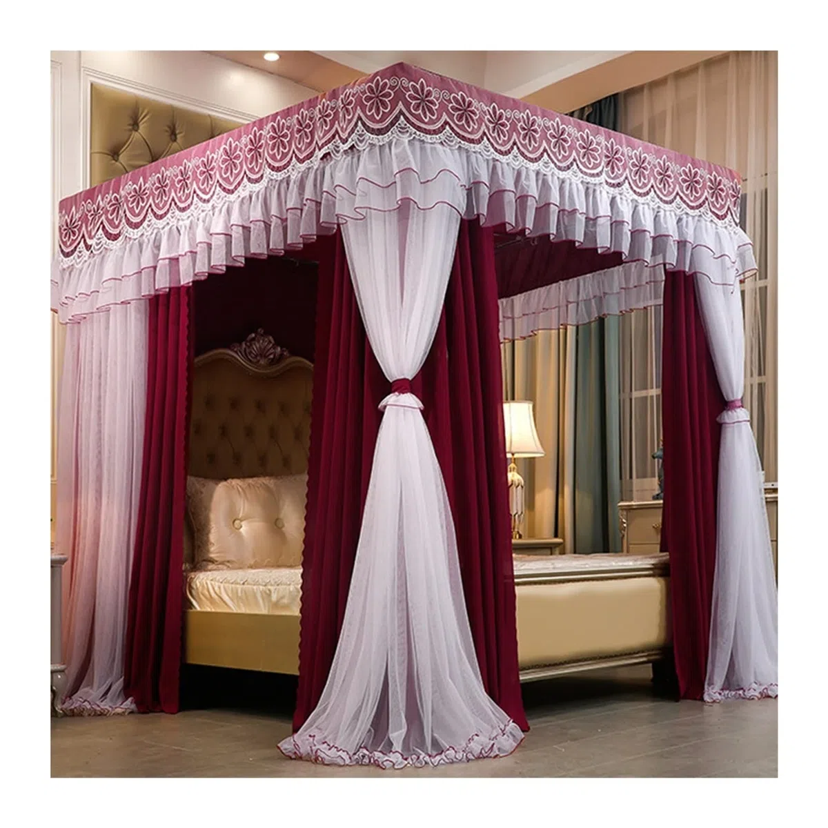 Moustiquaire à baldaquin pour lit Double, Anti-poussière et ombrage - Rideau de lit de Chambre à Coucher, baldaquin de lit décoré Romantique pour Chambre (Couleur : Style 7, Taille : 200 x 2