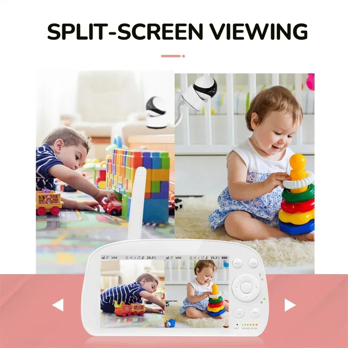 Caméra de sécurité, Caméra électronique for la Maison, Zoom 4X, Vision Nocturne, Moniteur for bébé, écran de 5.0 Pouces, détection Automatique des cris AI, Alarme