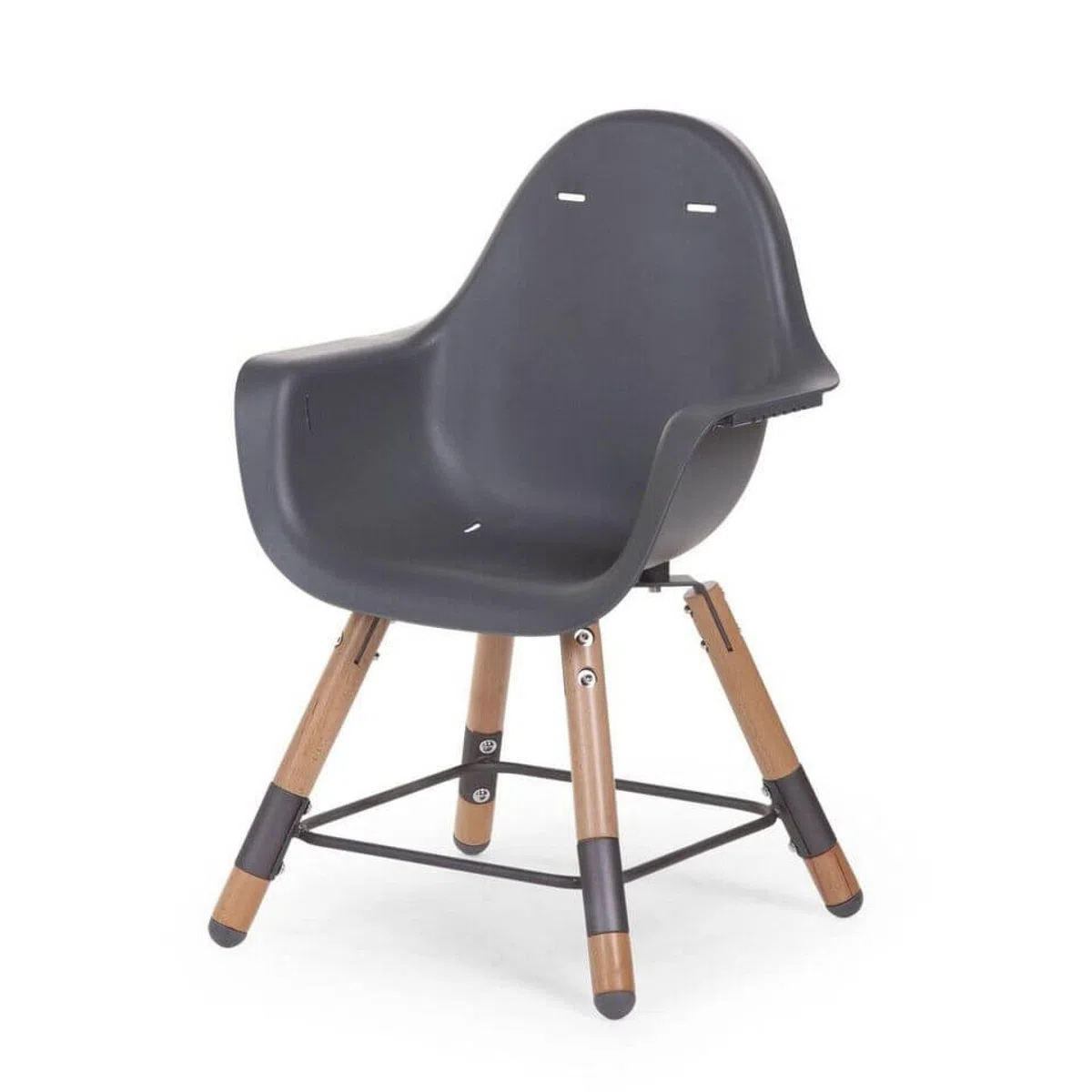 CHILDHOME, Chaise Haute Bébé/Enfant, Evolutive, Dès 6 mois, Réglable en Hauteur, Harnais 5 Points, Nombreux Accessoires, Compatible avec Transat Naissance Evolu, Bois de Hêtre, Evolu 2, Anthracite