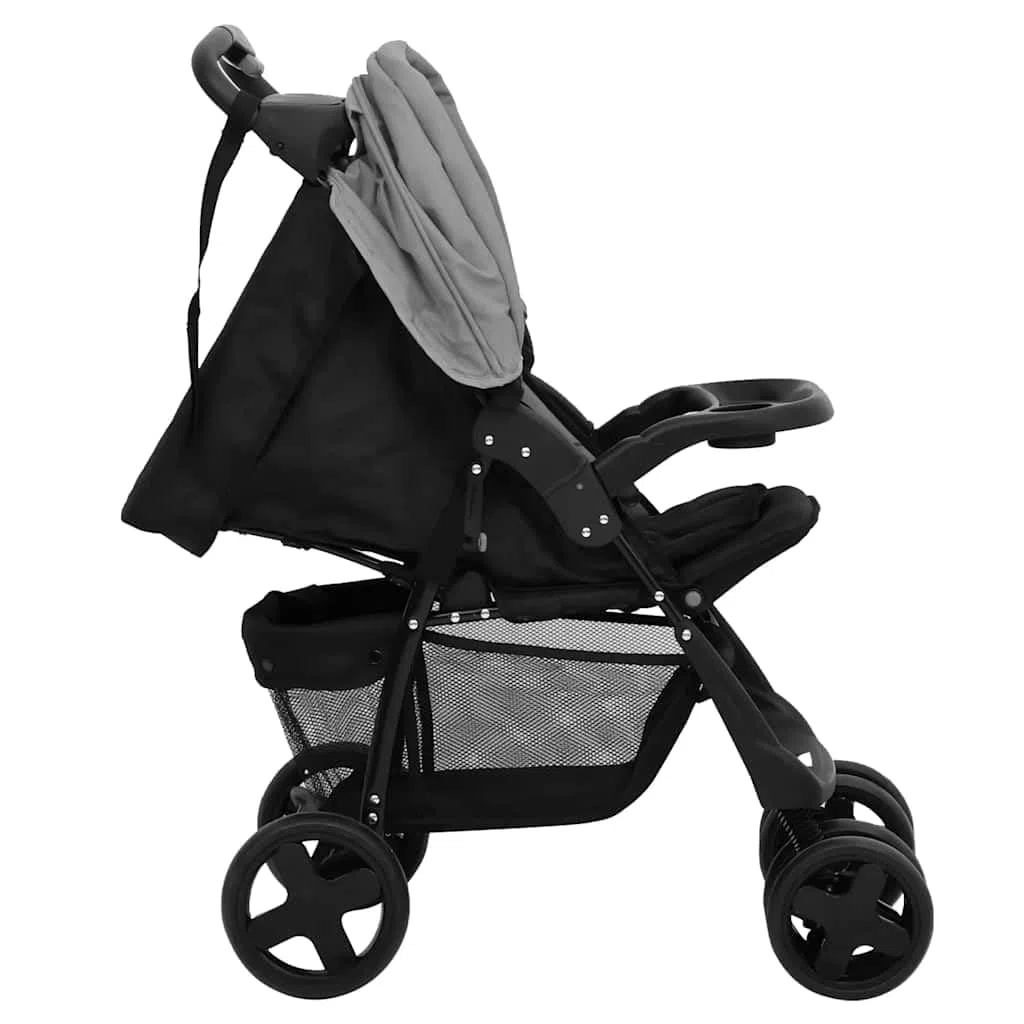 Poussette 2 en 1 gris clair noir acier avec fonction allongée et capote réglable, pliable, légère, compacte avec panier pour la marche, les voyages, la ville et le terrain