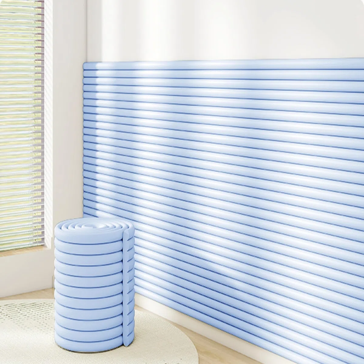 Panneaux muraux autocollants en mousse de 2 m – Rembourrage doux et élastique pour têtes de lit de chambre à coucher, protection murale rembourrée bleue, solution de revêtement mural sûr, insonorisant