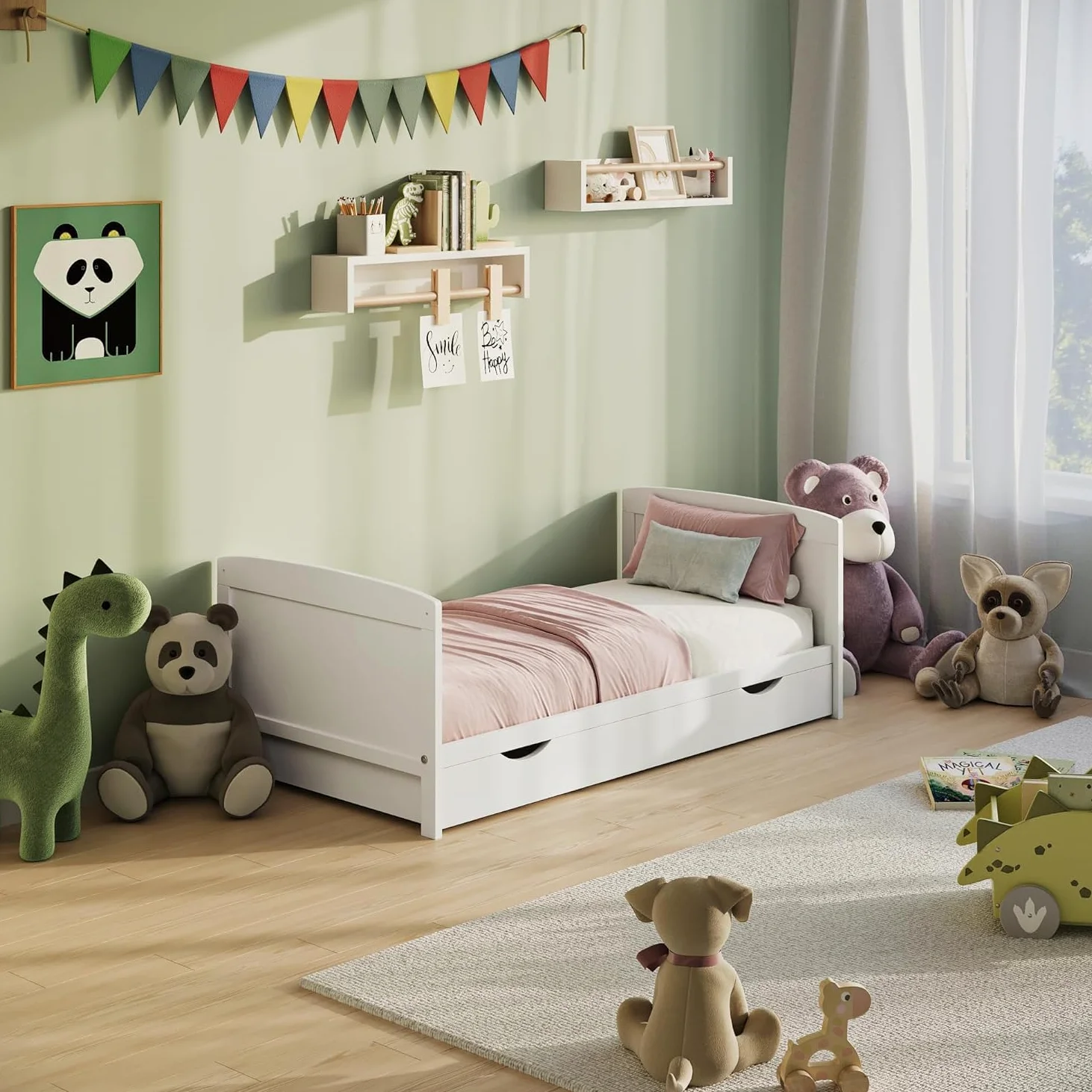Lit bébé 70 x 140 cm convertible avec tiroir et matelas, lit à barreaux, lit d'enfant, hauteur réglable et échelons amovibles | Autres dimensions : 60 x 120 cm | 70 x 140 cm : de la naissance à 6 ans