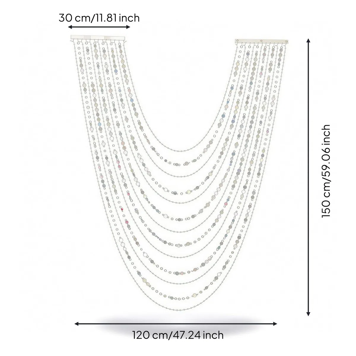 MERIGLARE Rideau de Plafond Événement Panneau, Hauteur Maximale 1,5 Mètre, Largeur Réglable, Perles De Terre + Paillettes Argentées