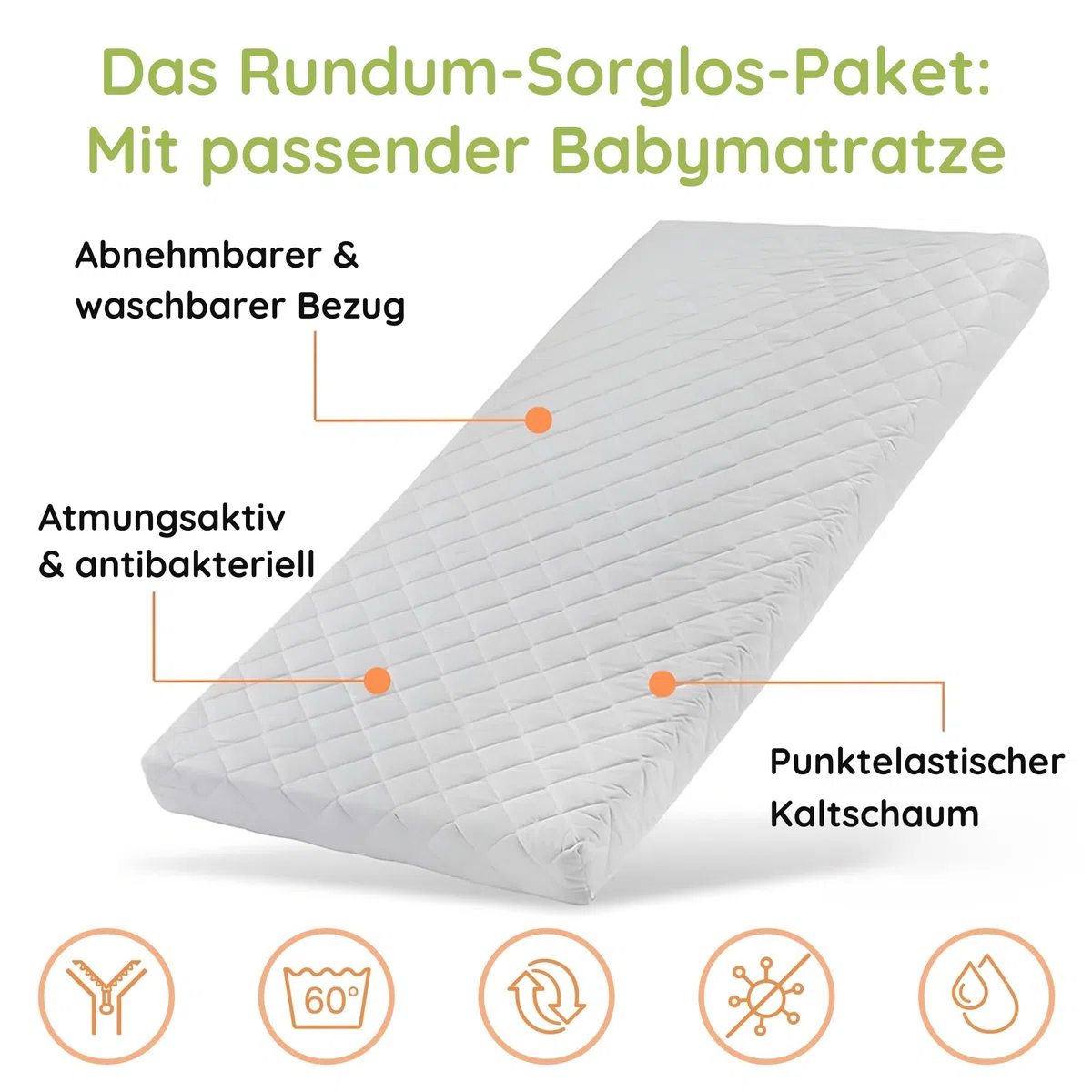 Lit bébé 70 x 140 cm convertible avec tiroir et matelas, lit à barreaux, lit d'enfant, hauteur réglable et échelons amovibles | Autres dimensions : 60 x 120 cm | 70 x 140 cm : de la naissance à 6 ans