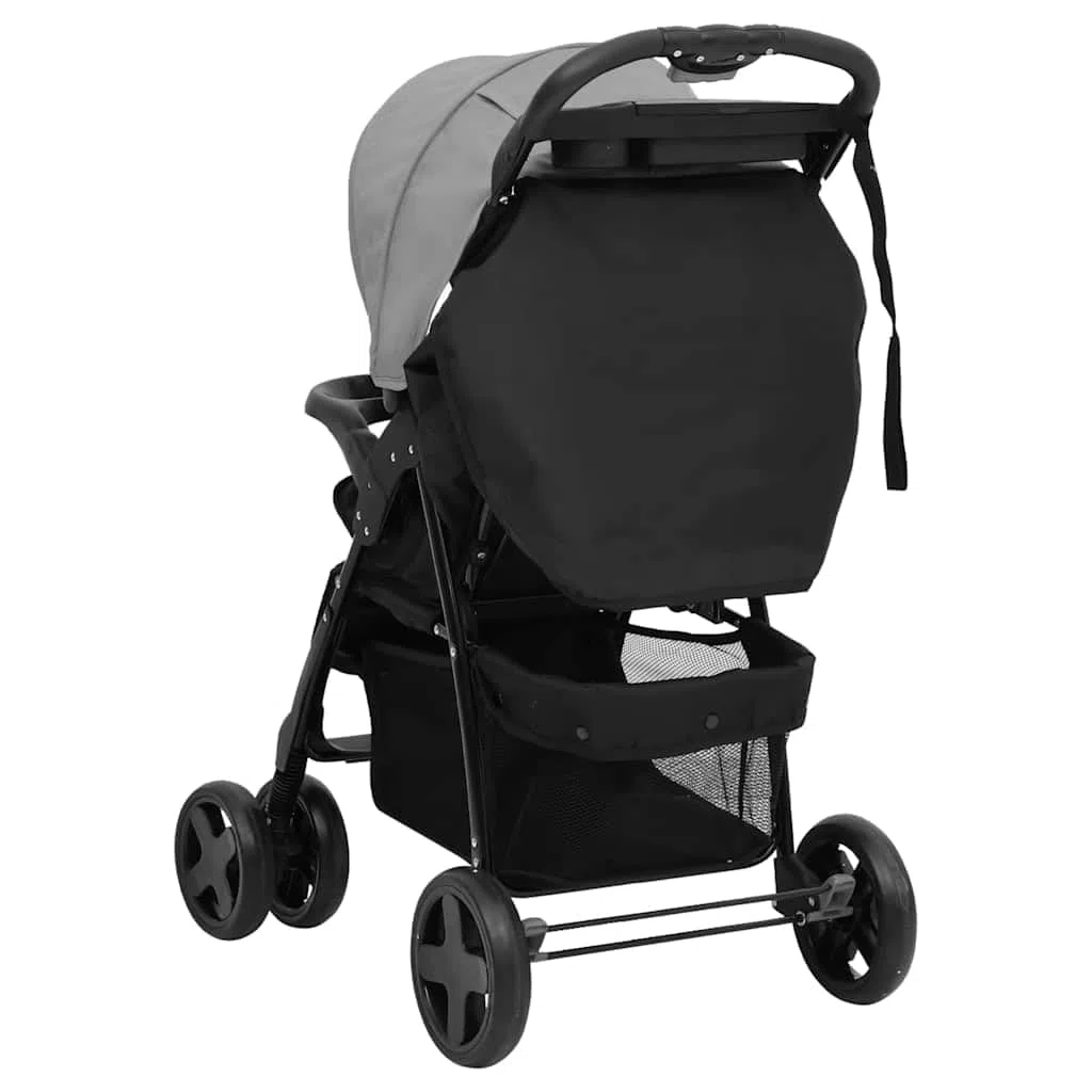 Poussette 2 en 1 gris clair noir acier avec fonction allongée et capote réglable, pliable, légère, compacte avec panier pour la marche, les voyages, la ville et le terrain