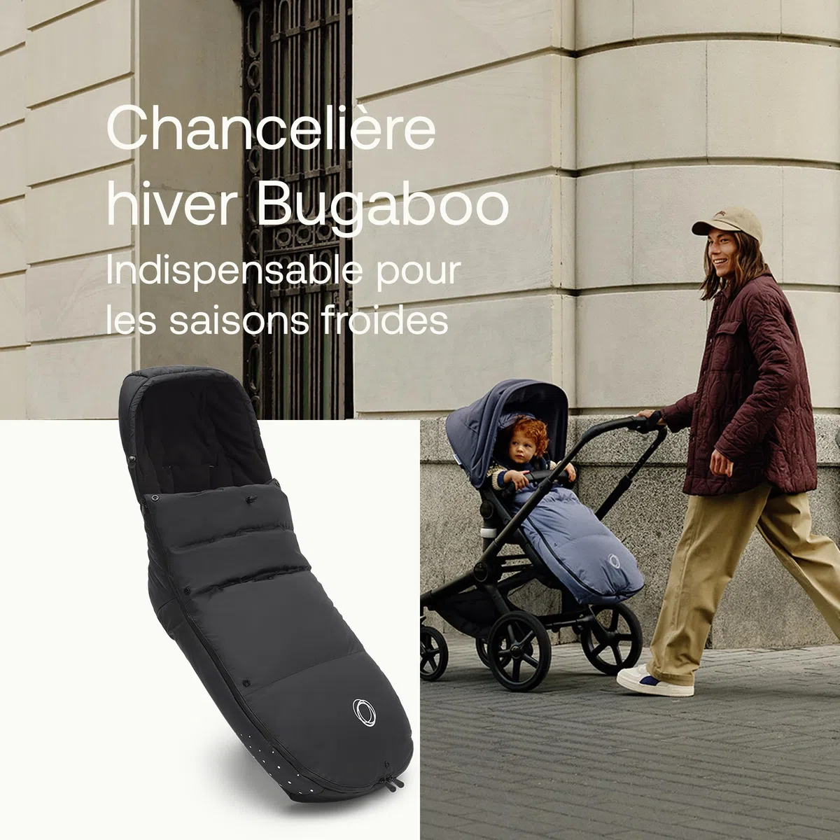 Bugaboo chancelière d’hiver performante, accessoire indispensable pour poussette avec capuche, protège-chaussures et fermeture éclair double sens, douillet et chaude pour les orteils en Nuit Noire