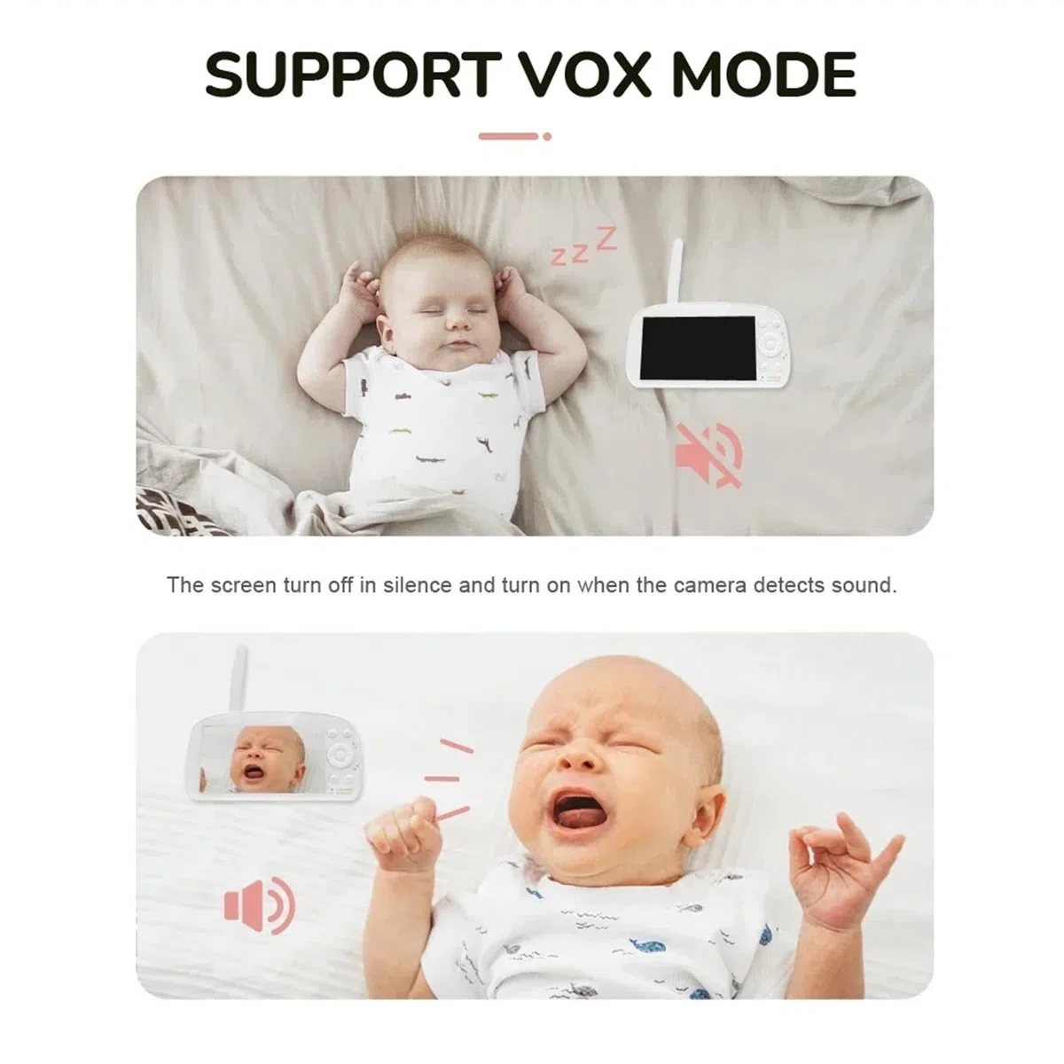 Caméra de sécurité, Caméra électronique for la Maison, Zoom 4X, Vision Nocturne, Moniteur for bébé, écran de 5.0 Pouces, détection Automatique des cris AI, Alarme