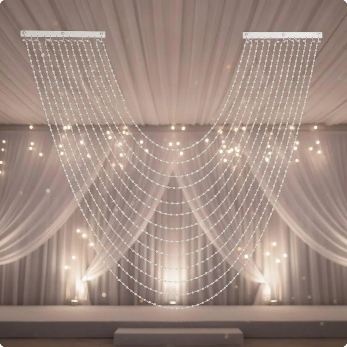 MERIGLARE Rideau de Plafond Événement Panneau, Hauteur Maximale 1,5 Mètre, Largeur Réglable, Perles De Terre + Paillettes Argentées