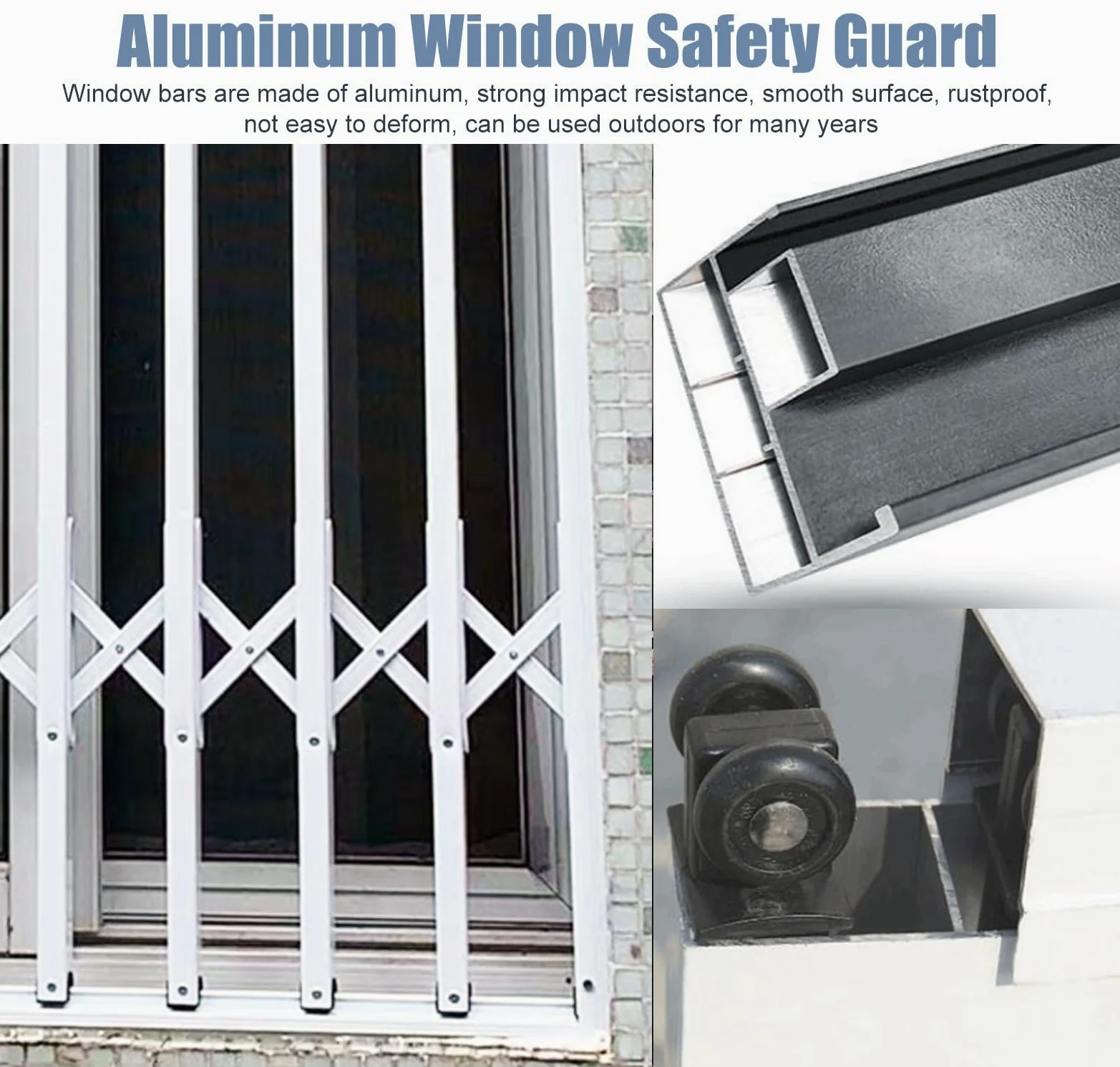 Barres de sécurité et grilles de sécurité pour porte coulissante – Garde-fenêtre verrouillables pour la sécurité de la maison et du bureau 60 x 200 cm – Design pliable – Protection intérieure et
