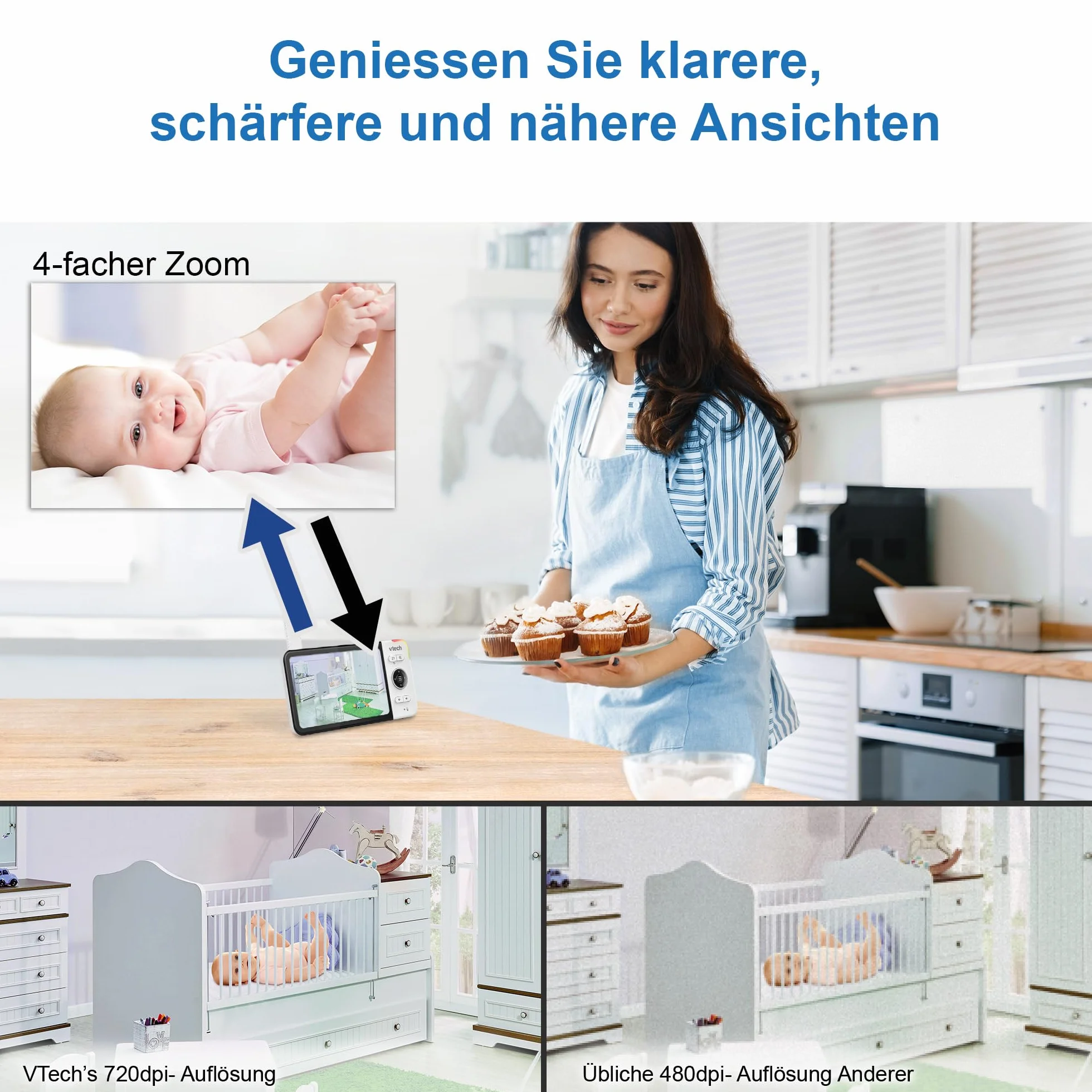 Vtech VM818 HD Moniteur bébé - Babyphone vidéo avec caméra Grand Angle - Vidéo HD, Son Clair, écran Couleur LCD 5" et Fonction Vision Nocturne - avec Fonction interphone, berceuses et Sons