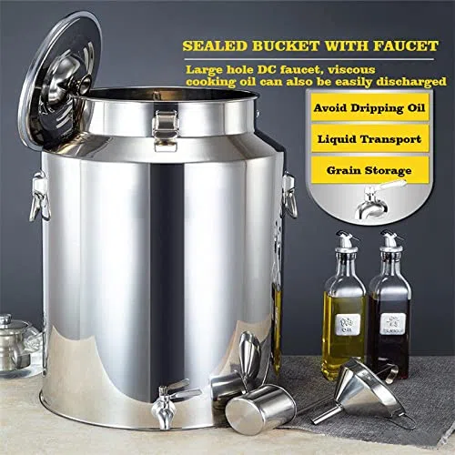 Bidon De Stockage De Lait En Acier Inoxydable 15L/20L/28L/35L - Seau Hermétique Pour Le Transport Du Lait, Du Vin Ou De L'Eau, Avec Couvercle À Joint En Silicone, Idéal Pour Le Brassage Amateur. Avec