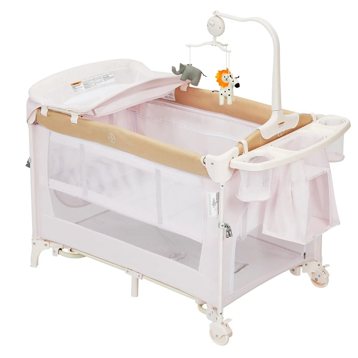 GarveeLife Lit bébé Multifonction 5-en-1 Pliable – Parc bébé avec Matelas, Table à Langer, Berceau cododo réglable, Mobile Musical, Deux Niveaux, Sac de Transport – Coloris Kaki européen à