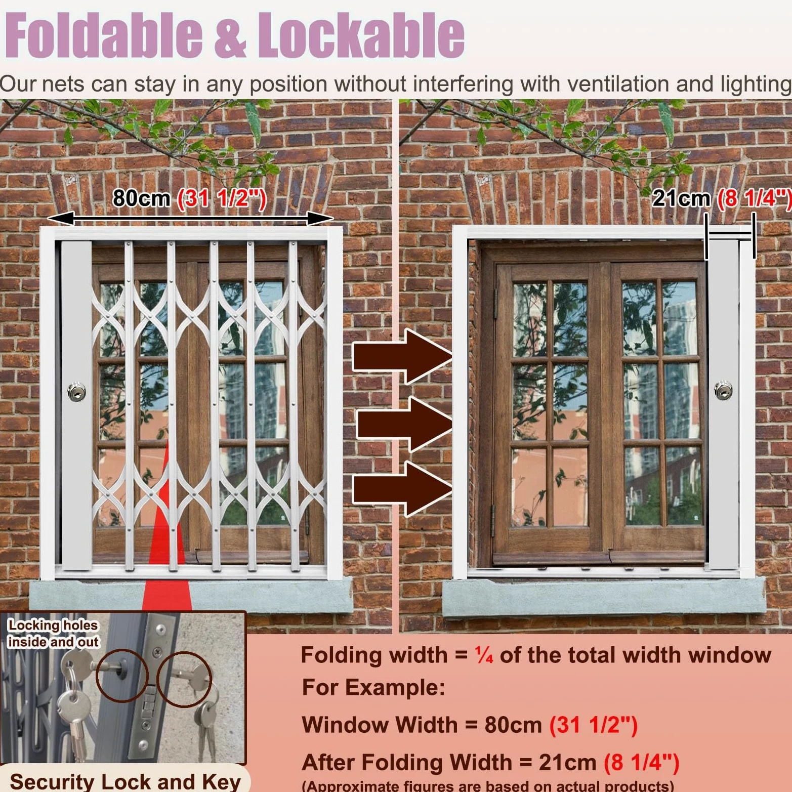 Barres de fenêtre de sécurité pliables pour enfants, filet de sécurité extensible résistant aux ouragans, clôture de fenêtre extérieure, solutions de sécurité polyvalentes pour enfants.