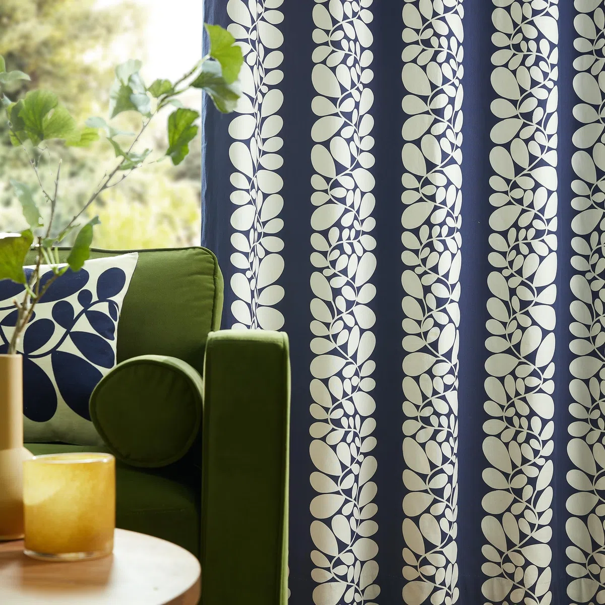 Orla Kiely 1 paire de rideaux doublés à œillets Sycomore Motif floral Bleu spatial 229 x 183 cm