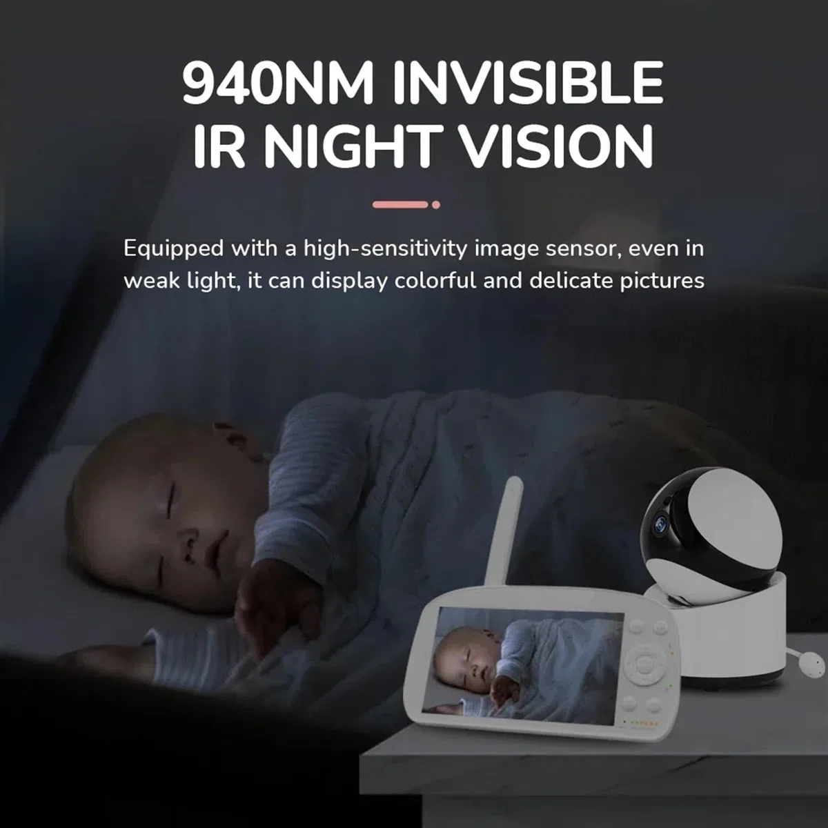 Caméra de sécurité, Caméra électronique for la Maison, Zoom 4X, Vision Nocturne, Moniteur for bébé, écran de 5.0 Pouces, détection Automatique des cris AI, Alarme